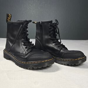 Dr. Martens Junior 1460 Overlay J Black Leather Lace Side-Zip‎ Boots Kids Size 2